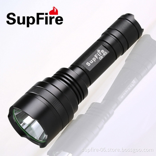 Outdoor camping and emerency rechargeable LED flashlight SupFire C8-T6 with 1100lumens LED torch